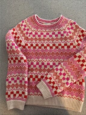 Marine Layer Pink, Red & Cream Fair Isle Crewneck Sweater